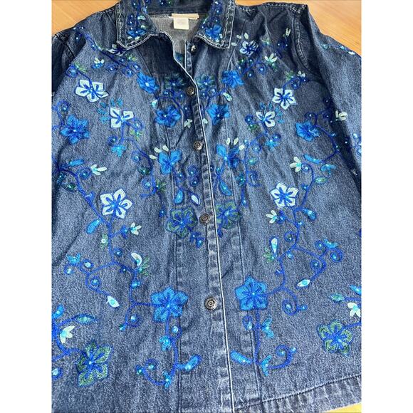 Coldwater Creek Women’s Denim Button Up Embroidered cabincore Boho Western Shirt - Picture 7 of 7